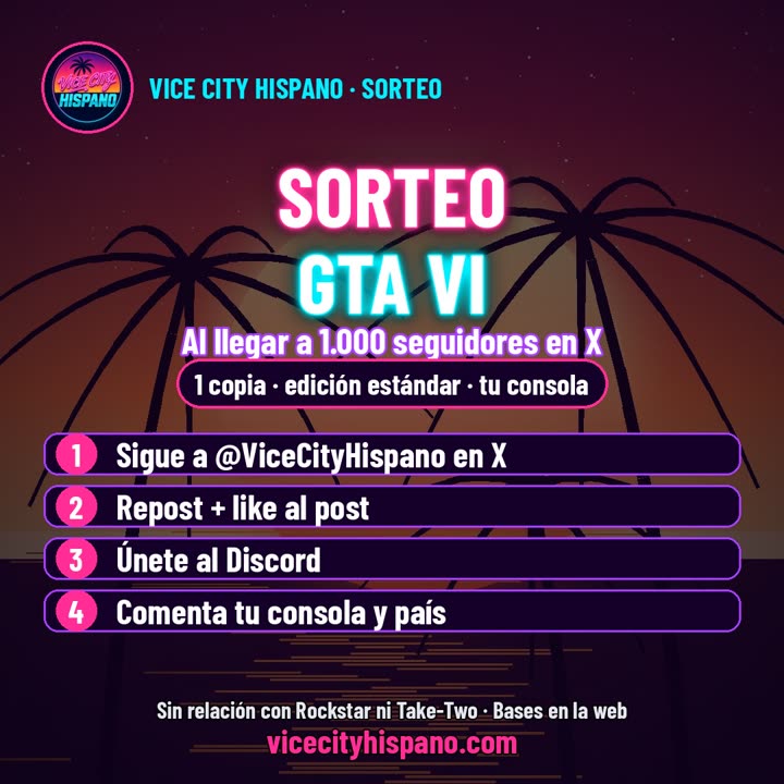 Sorteo: una copia de GTA VI al llegar a 1.000 seguidores en X
